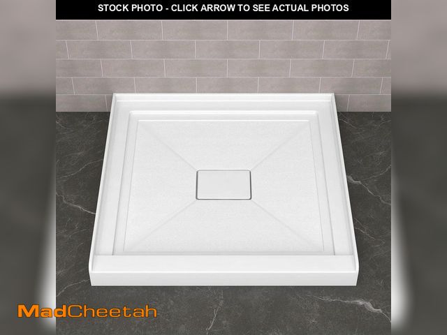 Lot 74-13690814 - Getpro 34 in. L x 34 in. W Alcove Shower Pan Base with Center Drain Hole and Magnetic Cover in White...