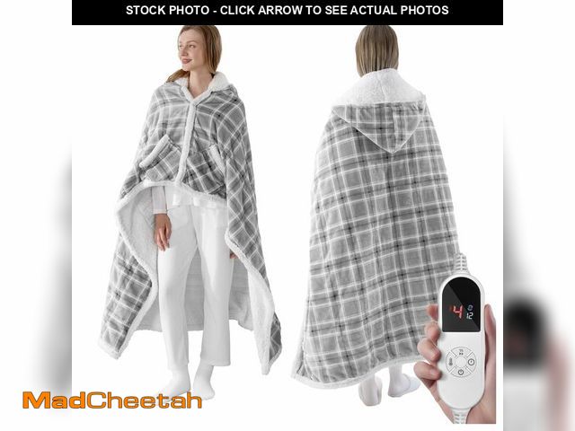 Lot 74-12979647 - Wearable Electric Blanket Heated Throw, 50" x 60" Fast Heating Wrap Poncho Shawl with Hood &amp; Poc...