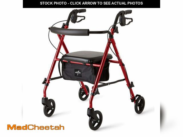 Lot 74-12888083 - Medline Superlight Folding Aluminum Mobility Rollator Walker, Red, 250 lb. Weight Capacity, 6" Wheel...