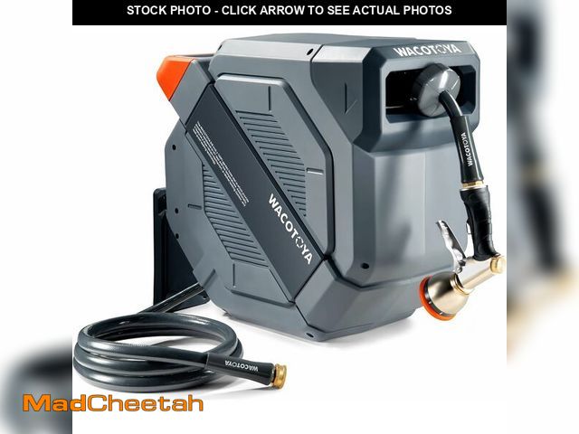 Lot 74-12688985 - WACOTOYA Retractable Garden Hose Reel 5/8 in x 100 ft Professional Metal Bracket &amp; 9-Pattern Met...