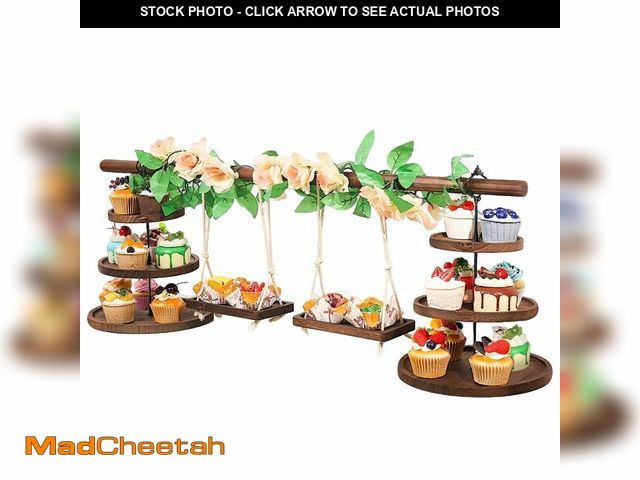 Lot 74-14274266 - Wooden 3 Tier Cupcake Stand with Swing and Rose Vines Decor, Dessert Table Display Set Removable Ser...