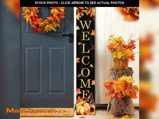 Lot 74-12971923 - Fall Welcome Porch Sign, Pumpkin Signs for Front Porch, Maples Door Sign Yard, Vertical Wood Sign St...