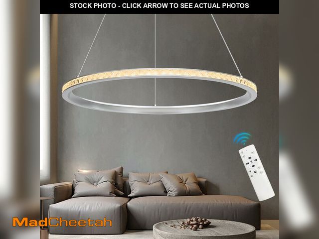Lot 74-12863793 - Jyforid Modern Silver Crystal LED Chandelier with Remote Control, Round 23.6" 30W Dimmable Living Ro...