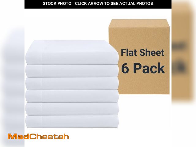 Lot 74-12707933 - ZPECC White Bulk Flat Sheets Only Full Size 6 Pack, Easy Sort Top Bed Sheet by Color-Coded Hem Threa...