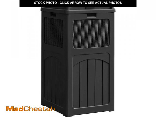 Lot 74-12156203 - Tozey 16.5 in. W x 15.7 in. D x 31.5 in. H Black Outdoor Trash Can with Dual Lid for Patio Backyard ...