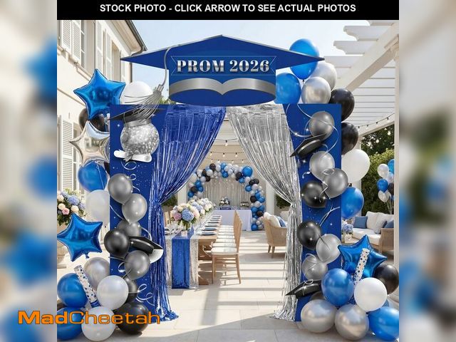 Lot 74-14213619 - SmoothNovelty Blue and Silver Prom 2026 Backdrop Decoration Set Include Grad Cap, Door Cover Kit, Ti...