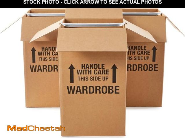 Lot 74-12136791 - Basics Wardrobe Clothing Moving Boxes with Bar, 3 Pack, Brown, 20" x 20" x 34" - UNUSED