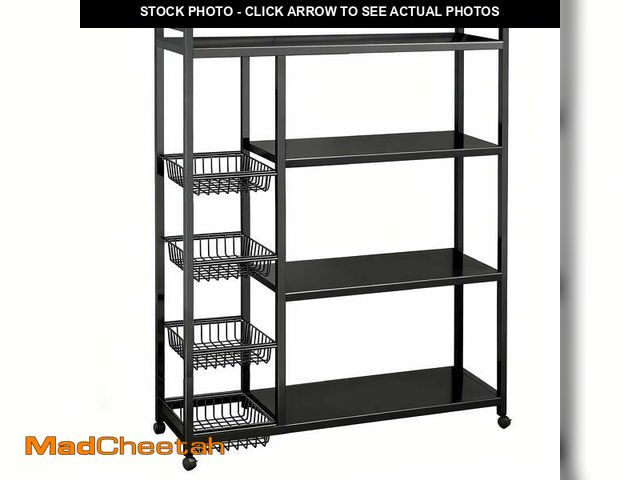 Lot 74-14071085 - Movable Wire Rack, Heavy-Duty 4-Tier Storage Shelf with 4 Baskets and Wheels, Metal Shelves Organize...