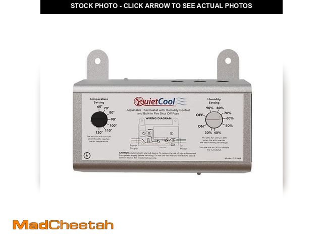 Lot 74-14006174 - QuietCool Attic Fan Adjustable Thermostat and Humidistat with Built-in Fire Safety Shut Off - UNUSED