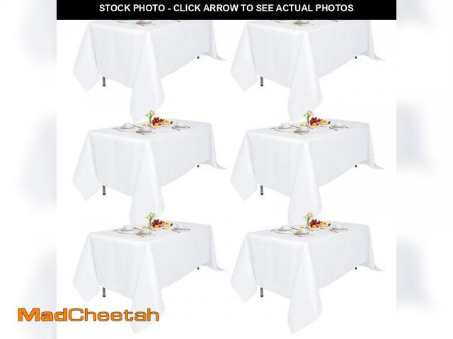 Lot 74-12212503 - 6 Pack 70x120-Inch Rect White Tablecloths-Reusable Polyester Table Covers Ã¢â¬â Protect from Spil...