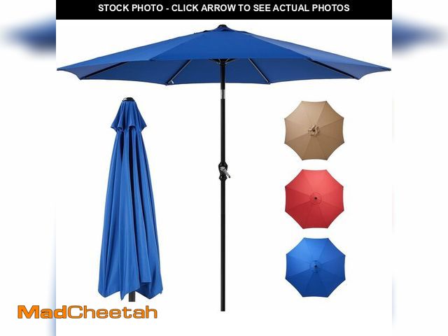 Lot 74-12633268 - OLIXIS 9ft Patio Umbrella with Tilt and Crank Button &amp; 8 Sturdy Ribs Waterproof, Patio Table Umb...