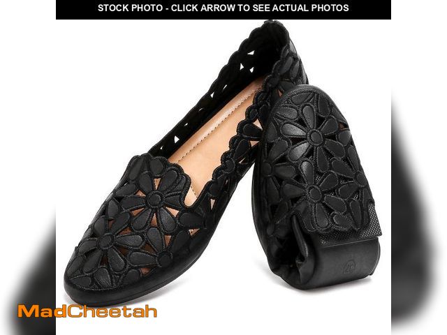 Lot 74-12307636 - HEAWISH Women's Floral Ballet Flats for Women Black Beige Slip On Flowers PU Leather Round Toe Dress...