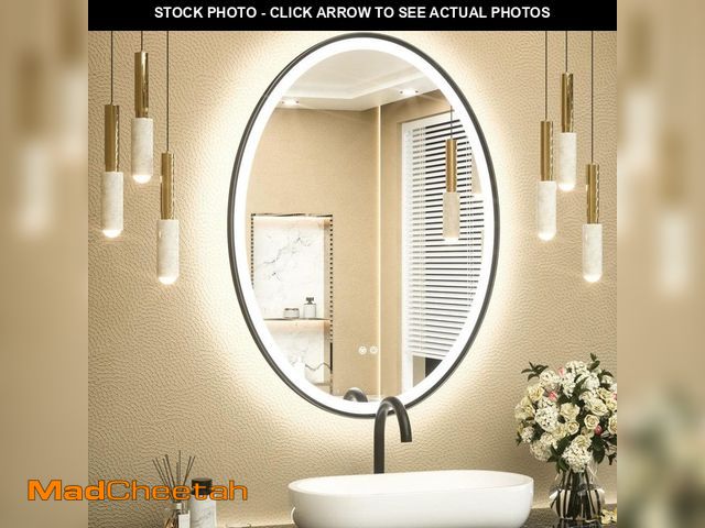 Lot 74-12813839 - KeonJinn 24 in. W x 32 in. H Oval Framed Bathroom Mirrors Wall Mount LED Bathroom Vanity Mirror in B...