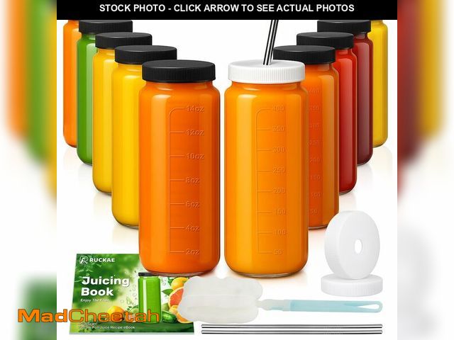 Lot 74-13574142 - Ruckae 16oz 10 Pack Juice Bottles, Glass Bottles with Lids, Smoothie Cup Lids and Straws, Water Bott...