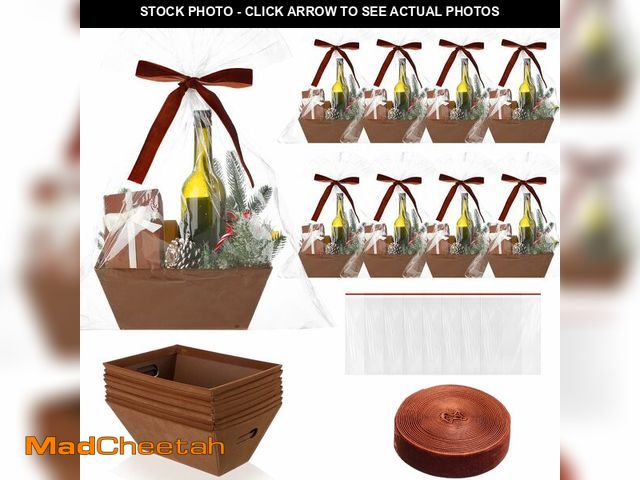 Lot 74-12974171 - Kolldenn 24 Pcs Velvet Brown Christmas Empty Gift Basket Bulk to Fill for DIY 8" x 10" Gift Basket K...