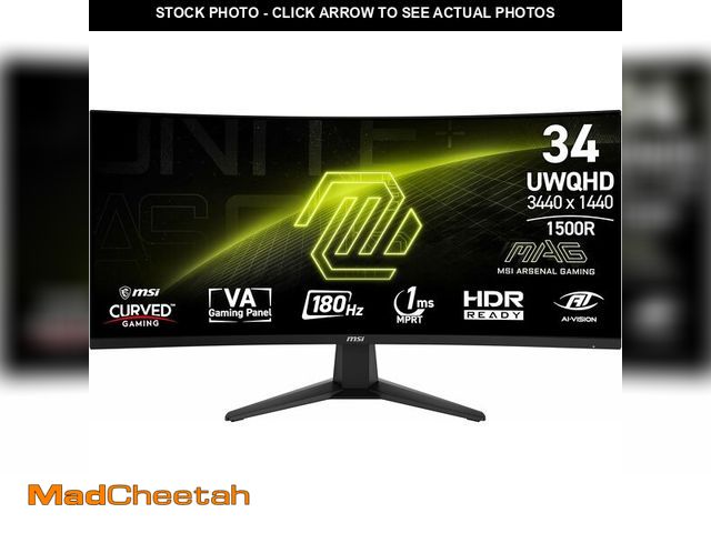 Lot 74-12573195 - MSI MAG 346CQ 34-inch 3440 x 1440 (UWQHD) Gaming Monitor, 180Hz, Adaptive-Synch, HDMI, DisplayPort, ...