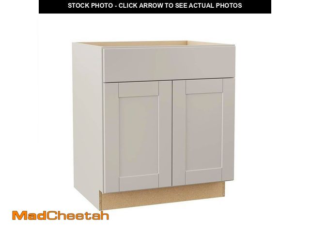 Lot 74-12811232 - Hampton Bay Shaker 30 in. W x 24 in. D x 34.5 in. H Assembled Base Cabinet in Dove Gray - UNUSED
