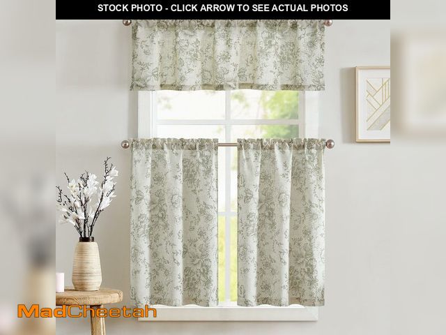 Lot 74-12713383 - jinchan Floral Kitchen Curtains Set Linen Tier Curtains and Valance Farmhouse Drapes for Small Windo...