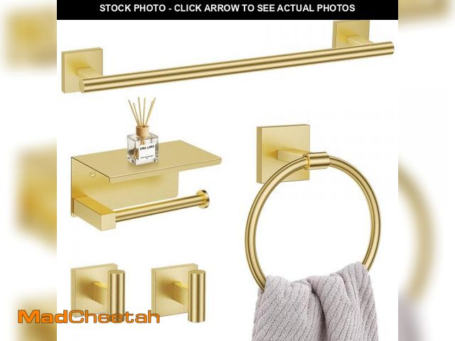 Lot 74-12432099 - 5PCS Brushed Gold Bathroom Hardware Set, SUS304 Stainless Steel Towel Bar Set-23.6 inches Towel Bar,...