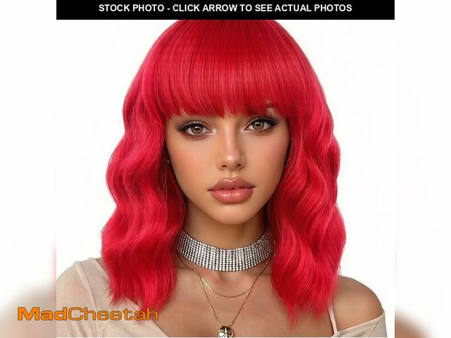 Lot 74-14425801 - eNilecor Red Wig for Women,Short Curly Wavy Curly Bob Wig with Bangs,14" Natural Synthetic Colored P...