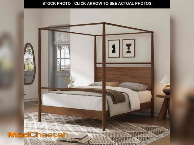 Lot 74-12032403 - *SEE DETAILS* Polibi Walnut Solid Wood Frame King Size Platform Bed,Canopy Bed *SEE DETAILS*  - UNUS...
