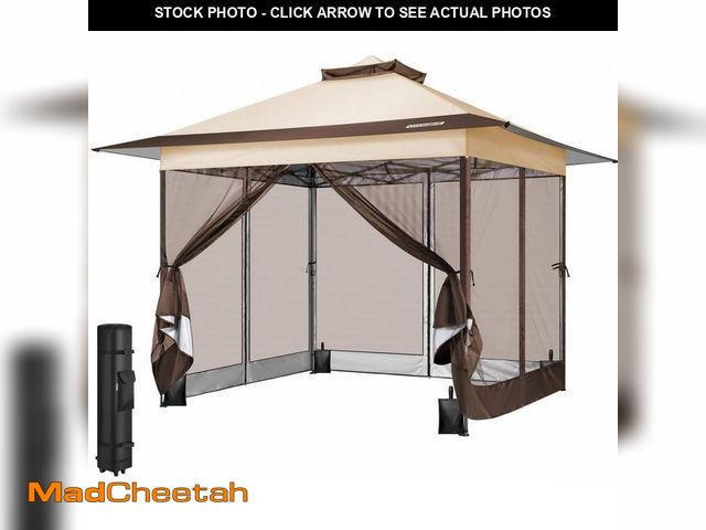 Lot 74-14325321 - VIVOHOME 13 ft. x 13 ft. Double-Tiered Roof Pop up Beige Canopy with Mosquito Netting - UNUSED