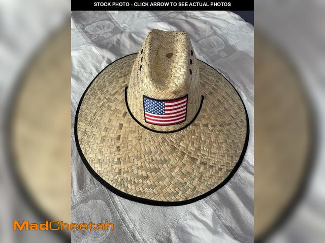 Lot 74-12542903 - NATURAL Straw Summer HAT USA American Flag Sombrero BEACH GARDENING Cowboy Western MADE IN MEXICO - ...