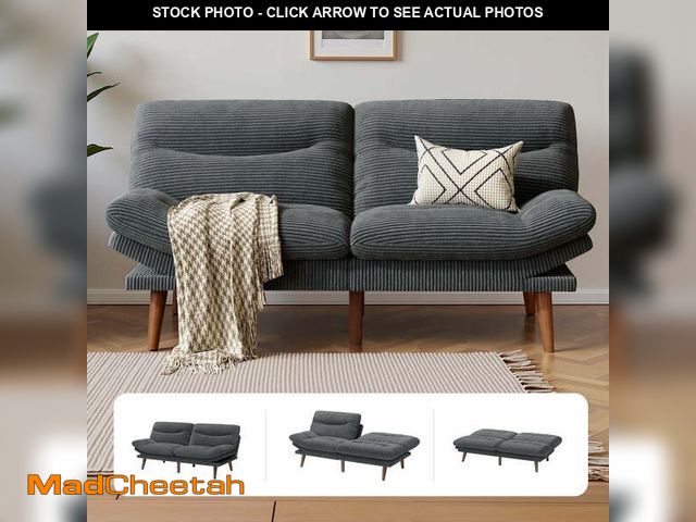 Lot 74-12802471 - CHITOOMA 66" Futon Sofa Bed with Adjustable Backrest and 6-Level Armrests, Grey Corduroy Convertible...