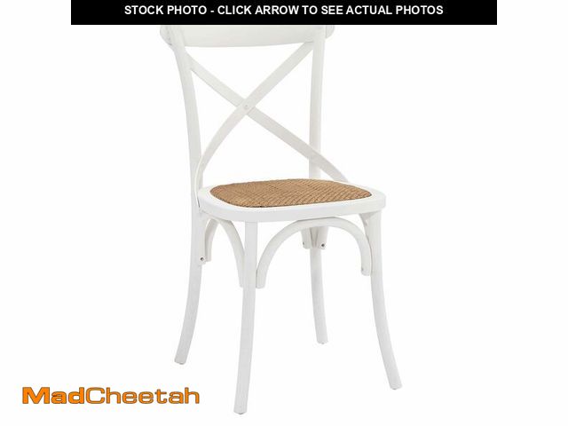 Lot 74-12571001 - Modway Gear Rustic Modern Farmhouse Elm Wood Rattan Dining Chair in White - UNUSED