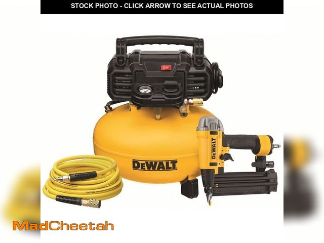 Lot 74-12558328 - DEWALT 6 Gal. 165 PSI18-Gauge Brad Nailer and Heavy-Duty Pancake Electric Air Compressor Combo Kit -...