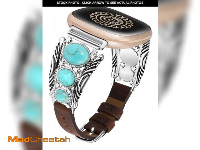 Lot 74-12310186 - Minyee Leather Band Compatible with Fitbit Versa 4/Versa 3/Sense 2/Sense Band Women, Western Turquoi...