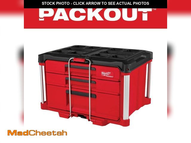 Lot 74-13270577 - Milwaukee PACKOUT 22 in. Modular 3-Drawer Multi Drawer Tool Box with Metal Reinforced Corners and 50...