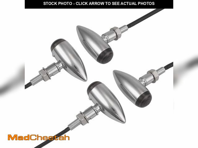 Lot 74-14210204 - Justech 4 PCS Chrome Motorcycle Turn Signal Lights, Amber Bullet Lights, Front Rear, IP65 Waterproof...
