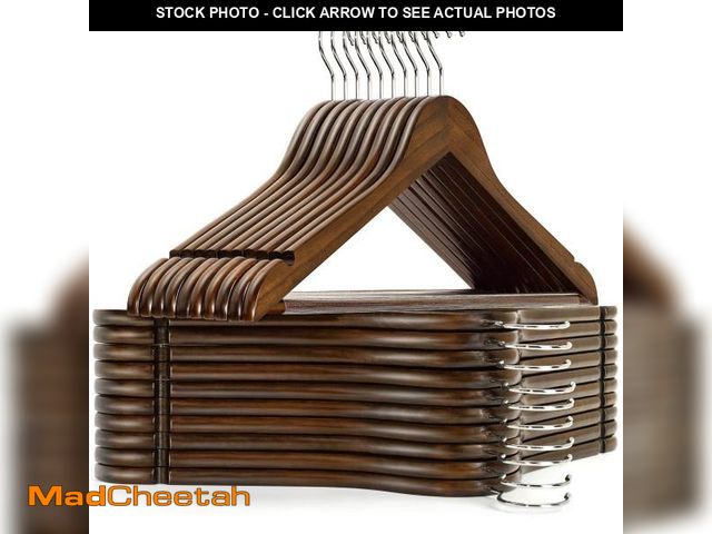 Lot 74-12111045 - Amber Home 30-Pack Vintage Wooden Coat Hangers, Walnut Wood Suit Hangers with Non-Slip Pant Bar for ...