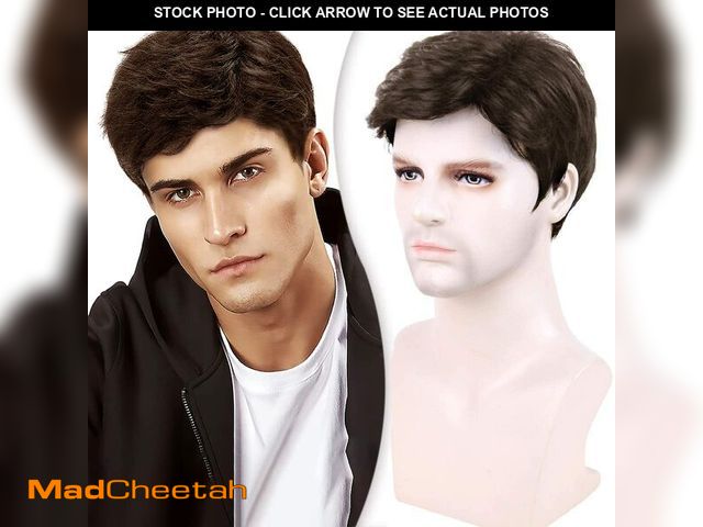 Lot 74-13623580 - Creamily Short Brown Wigs for Men, Male Wig Mens Wig Curly Natural Fluffy Layered Synthetic Hair, He...