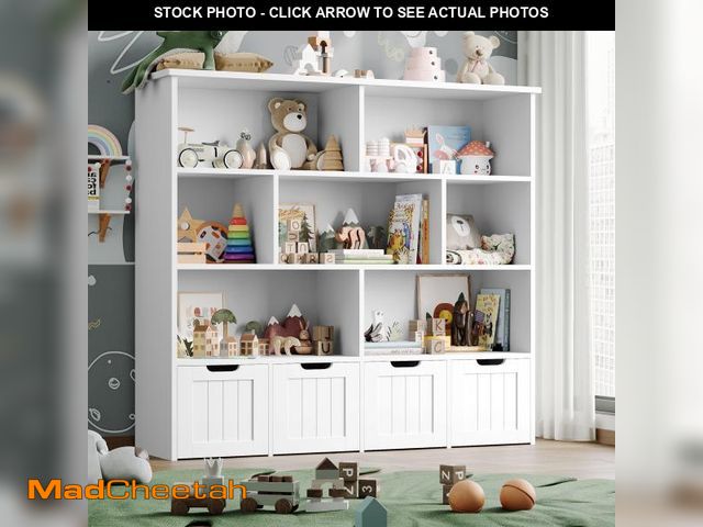 Lot 74-12514982 - Homfa 7 Cube Toy Storage Organizer, Kids Geometric Bookcase and Bookshelf with 4 Drawers, White - UN...