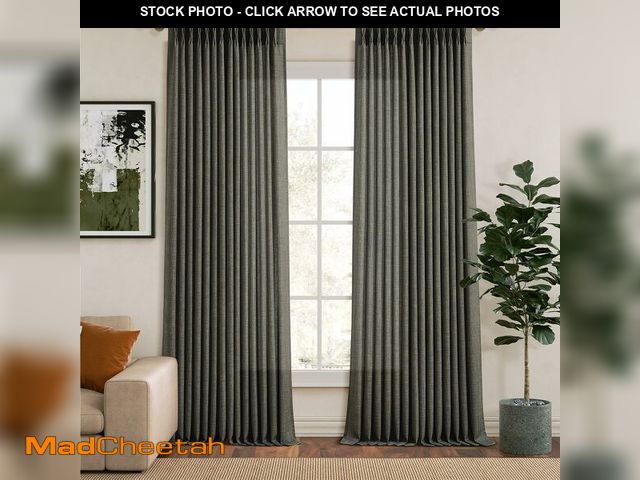 Lot 74-14271218 - Pinch Pleated Linen Curtains Extra Long 132 Inches Green Drapes for 11 FT High Ceiling to Floor, Lig...