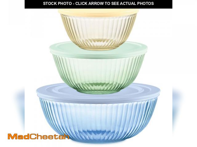 Lot 74-12119918 - Pyrex Colors Tinted 6-PC Full Set, Small/Medium/Large Glass Mixing Bowls With Lids, Nesting Space Sa...