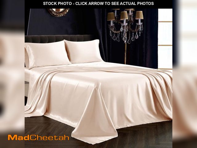 Lot 74-12312851 - SiinvdaBZX 4Pcs Satin Sheet Set Queen Size Ultra Silky Soft Blush Satin Queen Bed Sheets with Deep P...