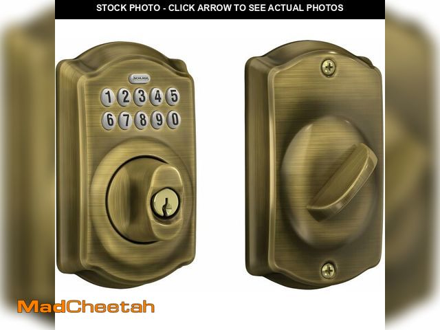 Lot 74-14591526 - Schlage Electronic Keypad Deadbolt Lock, Plymouth Trim, Antique Brass - USED