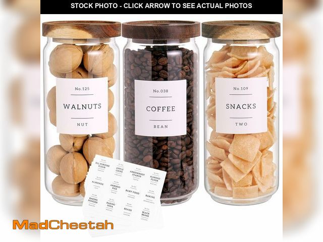 Lot 74-13948857 - CZZGSM 3 Set Glass Pantry Storage Jars with Acacia Airtight Lid - 35oz Thicken Glass Kitchen Caniste...