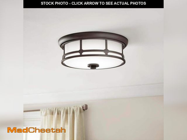 Lot 74-12533192 - Hampton Bay Portland Court 14 in. 1-Light Oil Rubbed Bronze with Gold Highlights LED Flush Mount Cei...