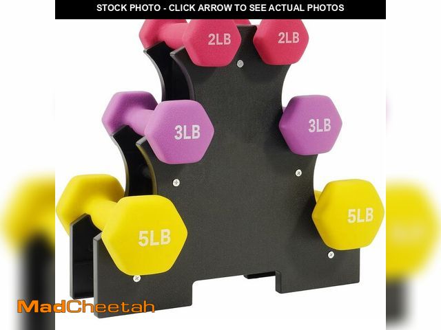 Lot 74-13042081 - Fitvids Colored Neoprene Dumbbell Set with Rack, 20LB Set: 2/3/5LB Pairs, Color Series - UNUSED