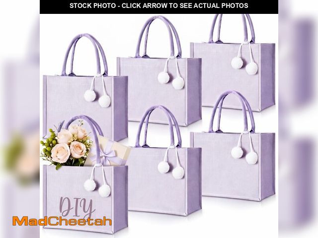 Lot 74-14212282 - Paterr 6 Pack Personalized Bridesmaid Canvas Tote Bags with Pom Poms DIY Sublimation Blank Wedding T...