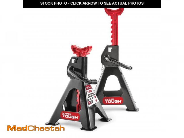 Lot 74-12421634 - Hyper Tough TH52002C 2 Ton (4,000 lb) Steel Jack Stands with Safety Pins, Black and Red, 1 Pair - UN...