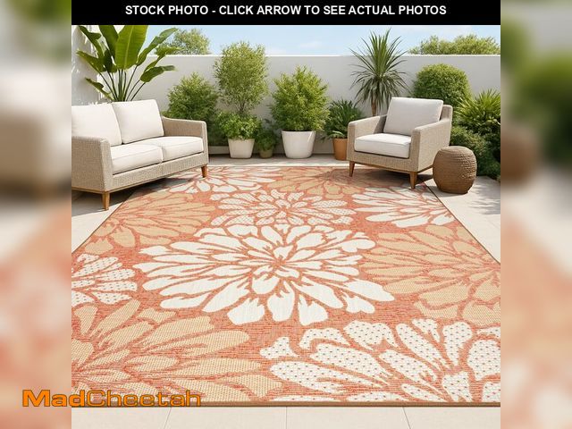 Lot 74-14349508 - JONATHAN Y Floral Textured Weave Indoor Outdoor Area Rug 4X6 Orange/Cream, Zinnia Modern for Backyar...