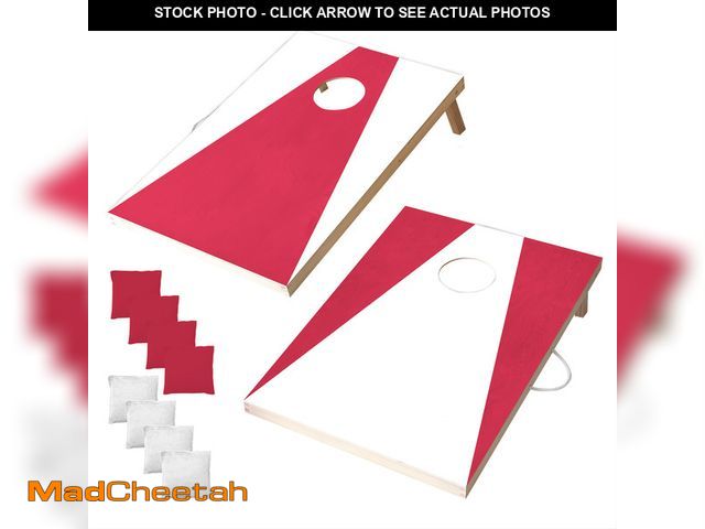 Lot 74-14087972 - Wooden Cornhole Set, Cardinal &amp; White Colors, Stick &amp; Slide Bags, 10 Pieces, 2 Boards, 8 Bea...