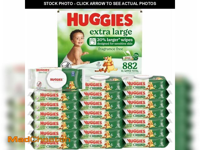 Lot 74-14068124 - Huggies Extra Large Baby Wipes, Unscented, 8 Flip-Top Pack, 882 XL Wipes Total, Packaging May Vary -...