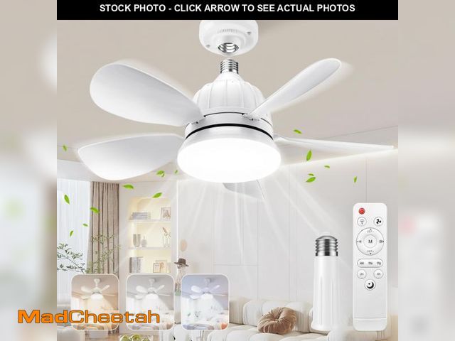 Lot 74-12440532 - OSTIVE Socket Fan Light with Remote: 18'' Small Ceiling Fans with Lights, 2000 Lumens Dimmable Led B...
