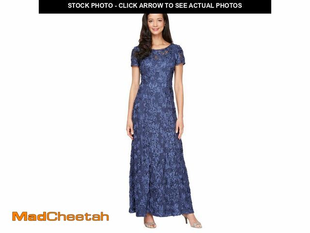 Lot 74-12709016 - Alex Evenings Women's Long Rosette Mother of The Bride Dress with Short Sleeves, Wedding Guest, Viol...